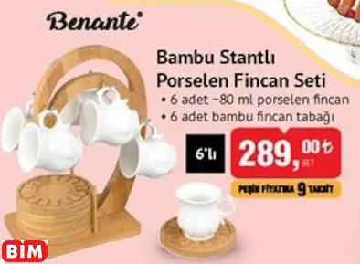 BENANTE BAMBU STANTLI PORSELEN FİNCAN SETİ